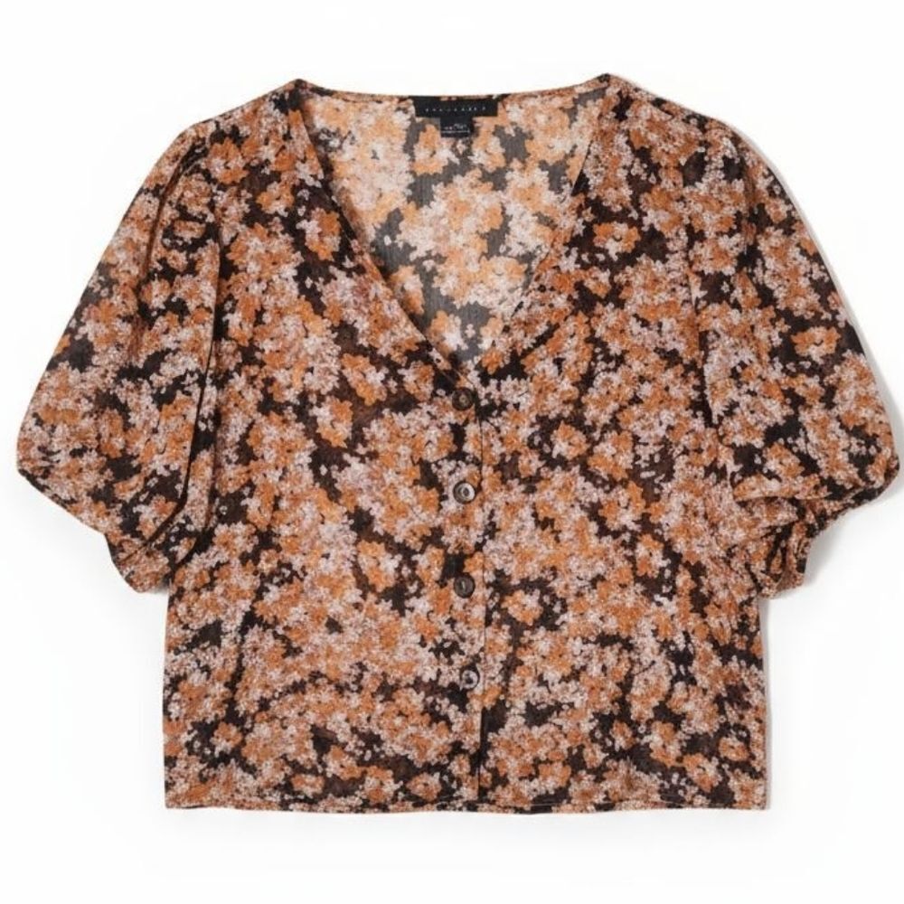 Sanctuary Floral Button-Down Cropped Womens Blouse Top Size XS